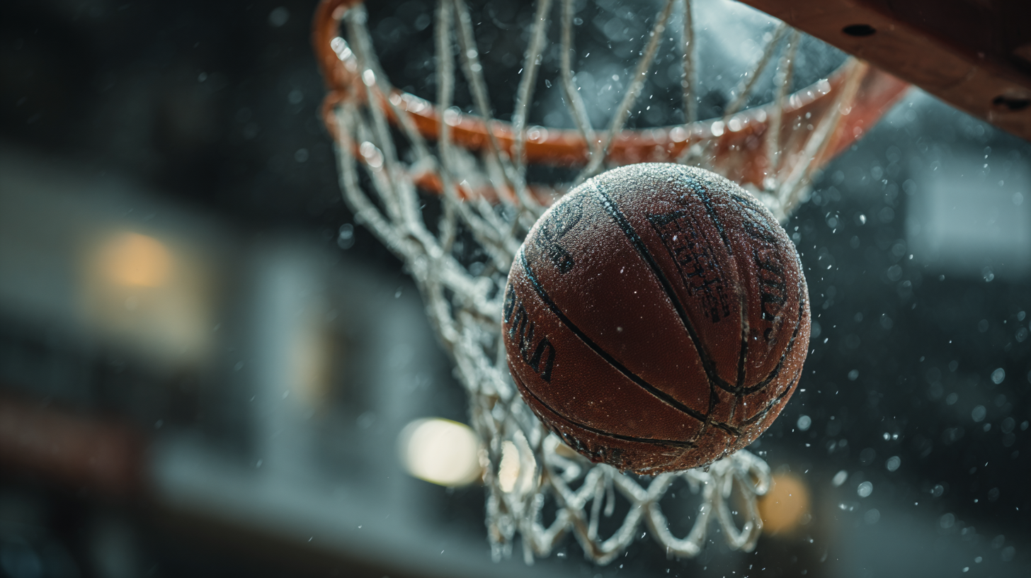 Quả bóng rổ trong không khí với phông nền đặt cược thể thao