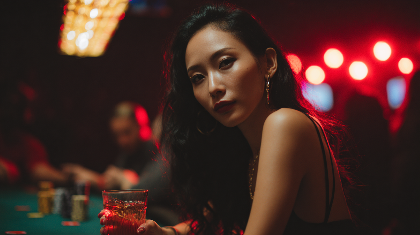 Cô gái châu Á xinh đẹp quan sát trò chơi high-stakes