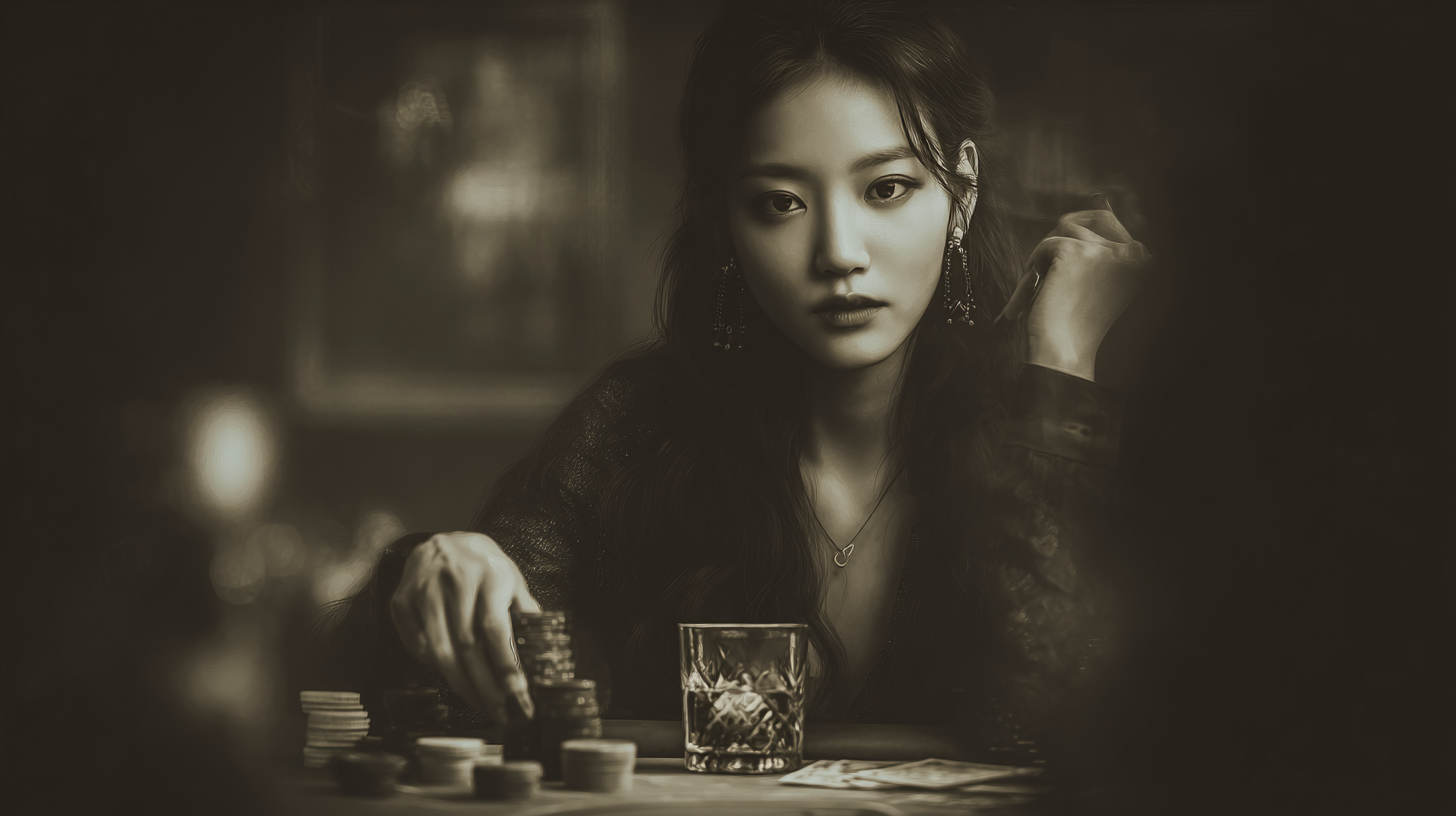 Cô gái châu Á xinh đẹp quan sát trò chơi high-stakes trong sảnh Tốc Độ