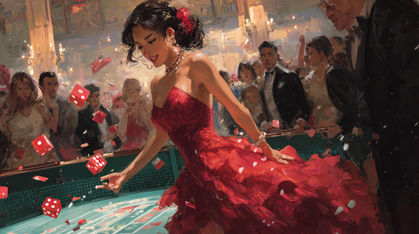 Cô gái châu Á xinh đẹp tung xúc xắc trên bàn casino