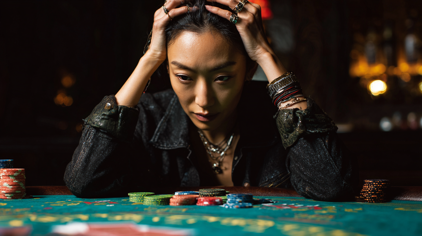 Góc nhìn từ vị trí dealer nhìn cô gái châu Á xinh đẹp đảnh bài