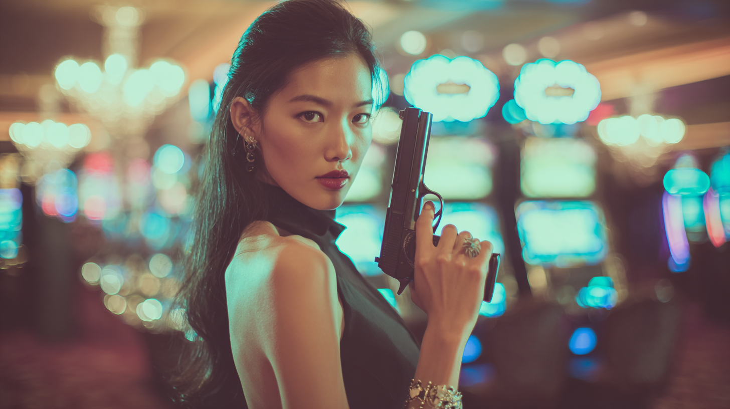 Người mẫu châu Á trẻ với phong cách James Bond